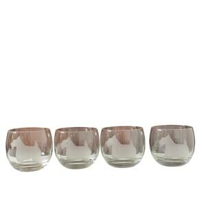 Vintage Etched Scottie Dog Terrier Roly Poly Cocktail Glasses MCM Set of 4 READ
